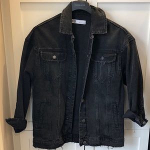 Zara Black Denim Distressed Jacket